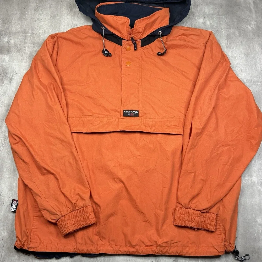 Vintage Chaps Ralph Lauren Anorak Packable Hood Windbreaker Jacket Orange XXL